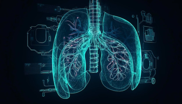 Les poumons enfumés d'un fumeur sur un fond sombre isolent le concept médical Illustration 3D AI générative