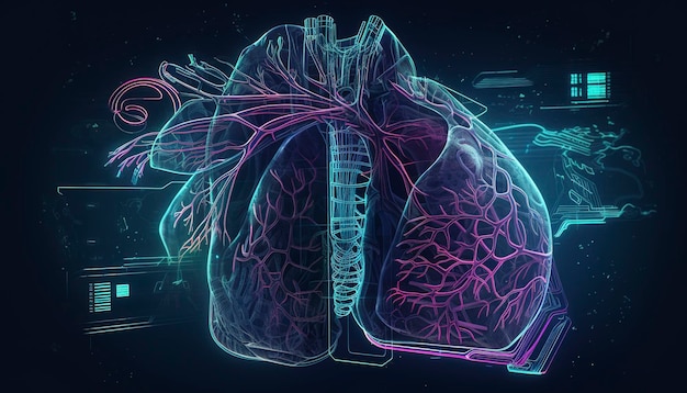 Les poumons enfumés d'un fumeur sur un fond sombre isolent le concept médical Illustration 3D AI générative