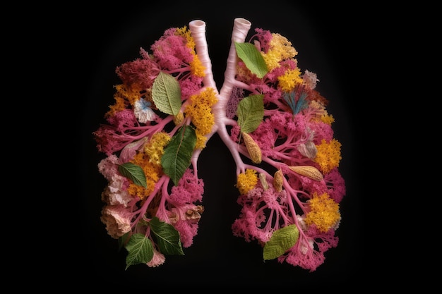 Des poumons fabriqués à partir de fleurs et de la nature Concept de pollution atmosphérique