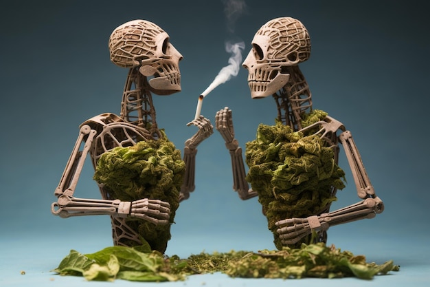 Des poumons en forme avec de la salade et des cigarettes