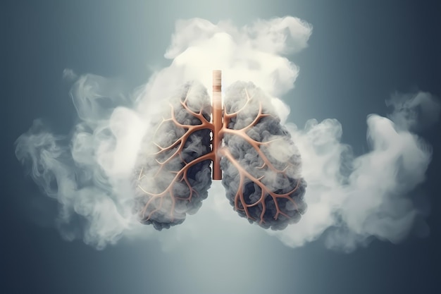 Poumons avec de la fumée Effet sur la santé après avoir fumé Mauvaise habitude Air de mauvaise qualité Pollution de l'air IA générative