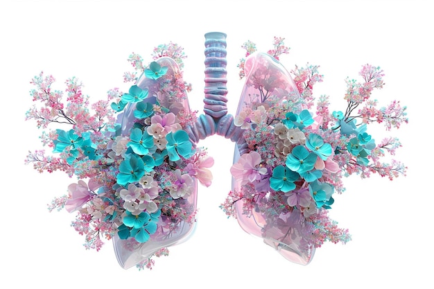 Les poumons humains composés de diverses fleurs et plantes équilibre entre la vie humaine et la nature