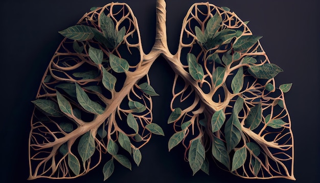 Les poumons humains sont fabriqués à partir de branches d'arbres avec des feuilles concept de forme organique et métaphore Jour de la Terre l'importance d'aimer la nature