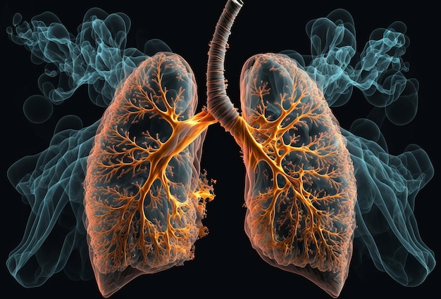 Poumons malsains respirant la fumée et la pollution AI générative