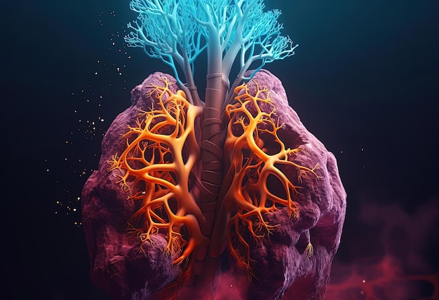 poumons et voies respiratoires en 3D dans le style du traitement de la table noire