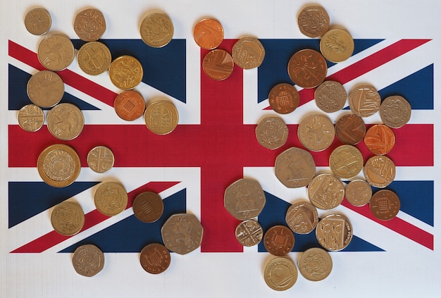 Pound coins, Royaume-Uni sur drapeau