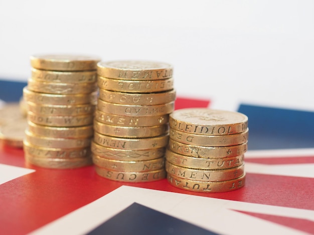 Pound coins, Royaume-Uni sur drapeau