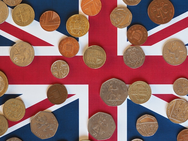 Pound coins, Royaume-Uni sur drapeau