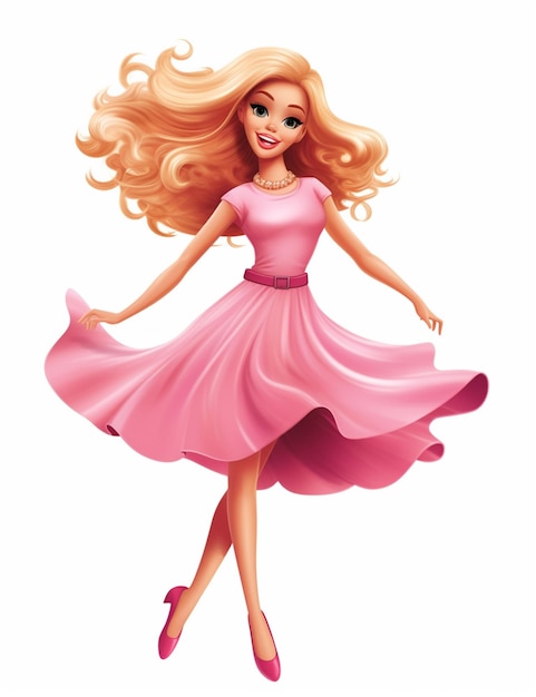 Photo la poupée barbie avec les cheveux blonds et la robe rose est générative.