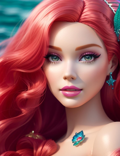 poupée barbie à cheveux roux poulpe poisson méduse