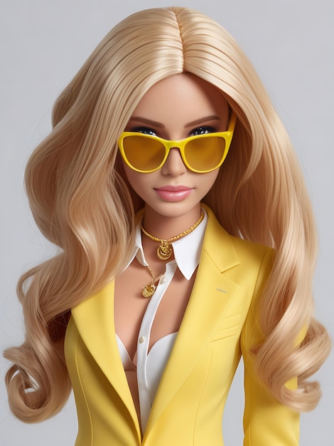 Poupée Barbie chic en costume jaune à collectionner élégante