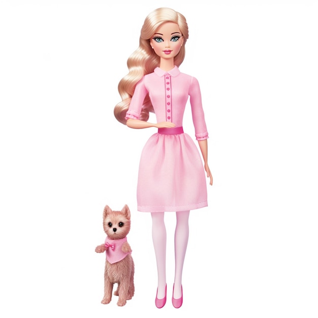 Poupée Barbie Avec Un Chien Et Une Robe Sur Ia Générative