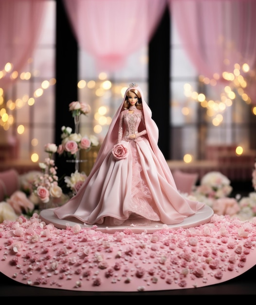 Poupée Barbie de couleur rose avec des pétales