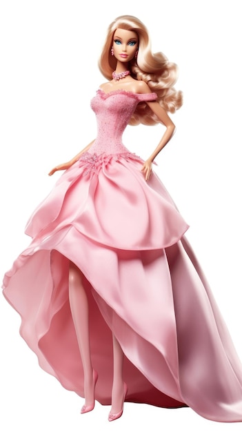 Une poupée Barbie dans une robe rose.