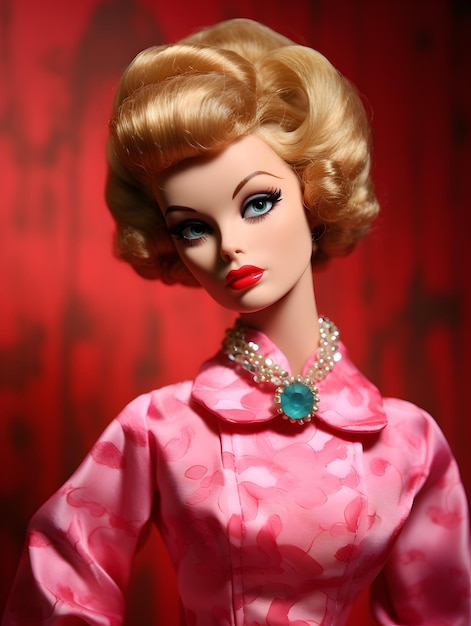Poupée Barbie fille blonde rose fond