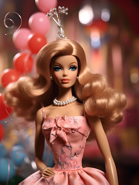 Poupée Barbie fille blonde rose fond