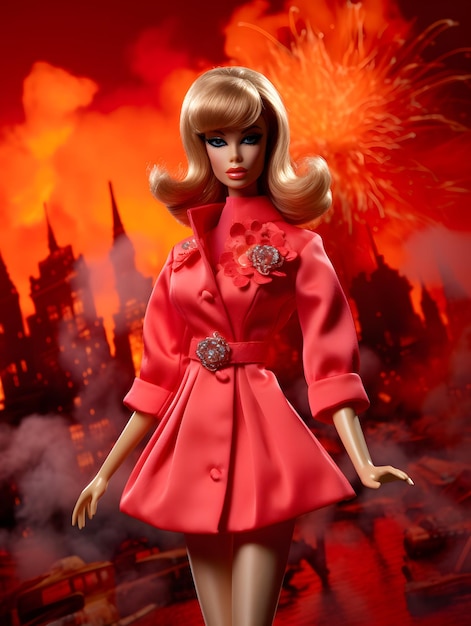 Poupée Barbie fille blonde rose fond