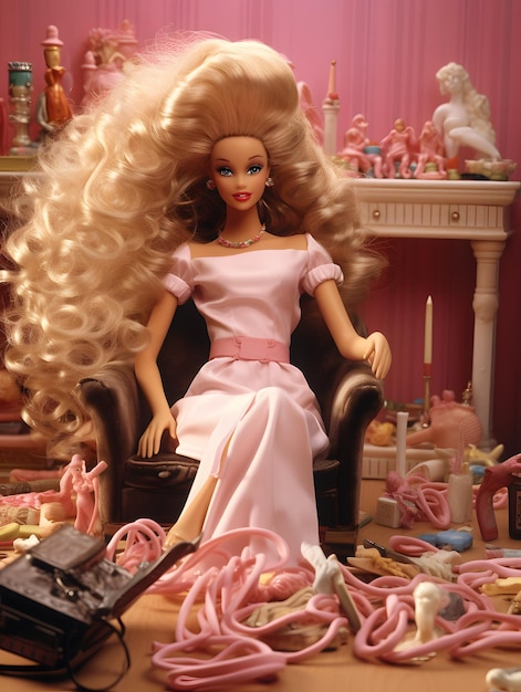 Poupée Barbie fille blonde rose fond