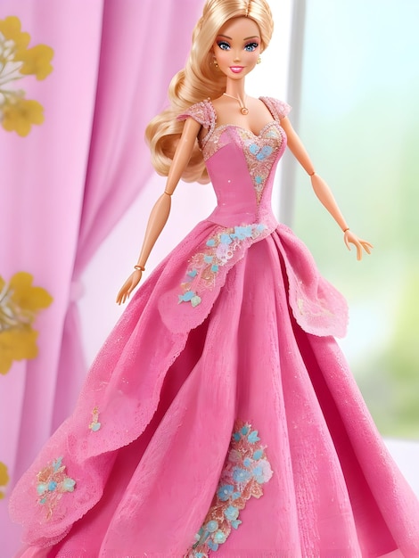 Poupée Barbie Fille Avec Une Robe Rose