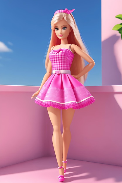 Poupée Barbie jolie fille blonde tenue fond d'écran rose design