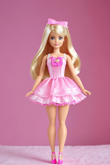 Poupée Barbie jolie fille blonde tenue fond d'écran rose design