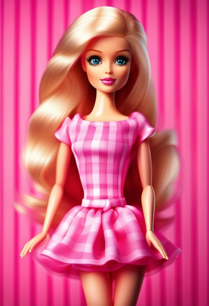 Poupée Barbie jolie fille blonde tenue fond d'écran rose design