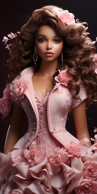 Poupée Barbie jolie fille blonde tenue fond d'écran rose