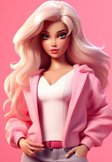 Poupée Barbie jolie fille blonde tenue fond rose