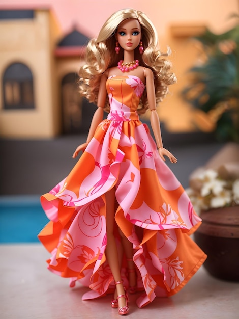 Poupée Barbie Nouvelle robe d'été orange et rose vif