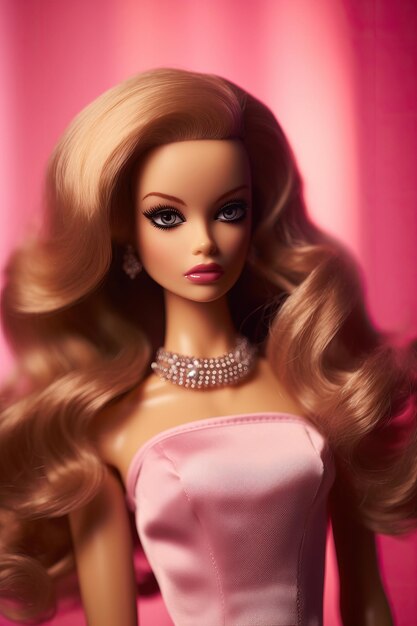 Photo une poupée barbie avec une robe et un collier roses