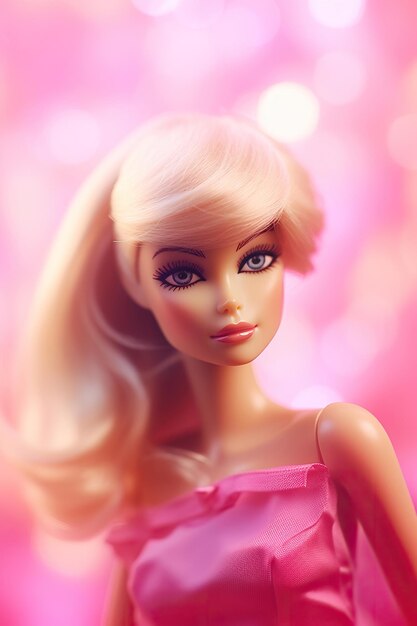 Photo une poupée barbie avec une robe rose dessus