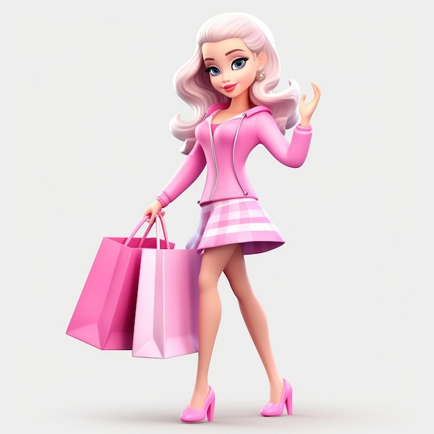 Une poupée barbie avec robe rose personnage isolé 3d