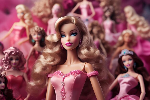 Photo une poupée barbie avec une robe rose et une robe rose