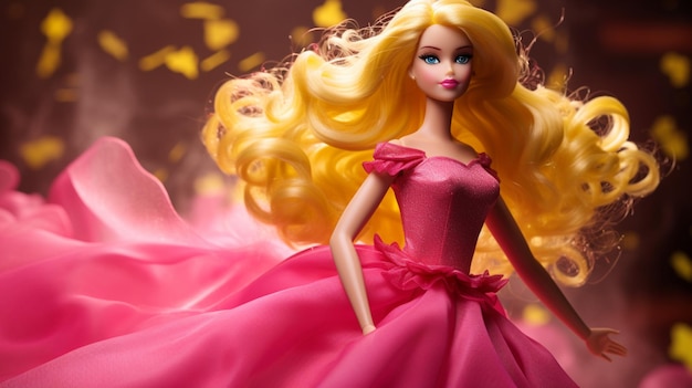 Une poupée barbie en robe rose