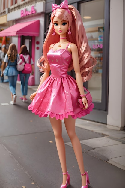 Poupée Barbie avec tenue rose