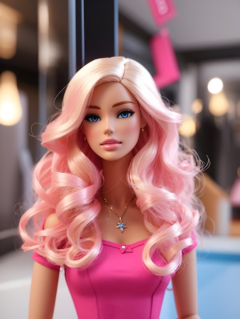 Poupée Barbie avec tenue rose