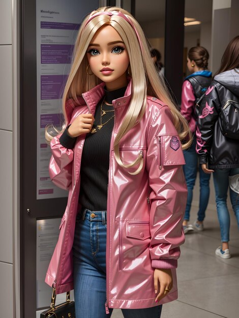 Poupée Barbie avec une veste rose