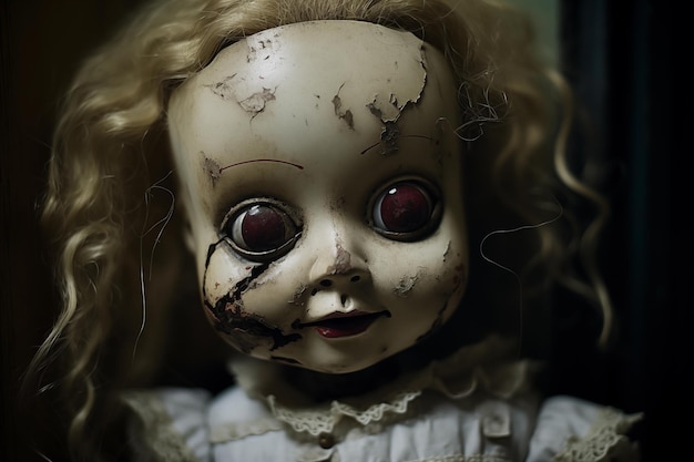 Une poupée effrayante entourée d'obscurité