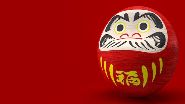 La poupée japonaise daruma sur fond rouge rendu 3d