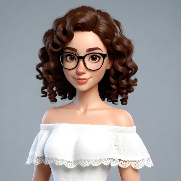 Photo une poupée avec des lunettes et une robe blanche avec un dessus en dentelle blanche