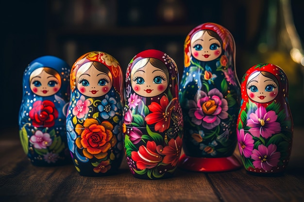 poupée matryoshka multicolore sur un fond flou IA générative