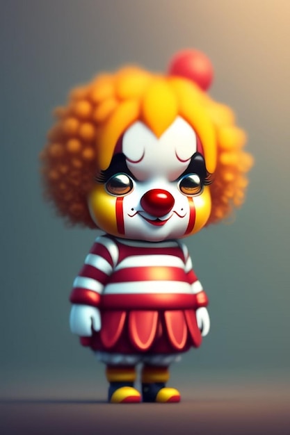 Une poupée avec un nez rouge et une robe rayée qui dit "pennywise" dessus