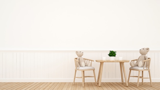 Poupée ours dans la salle à manger ou dans la chambre d&#39;enfant - Rendu 3D