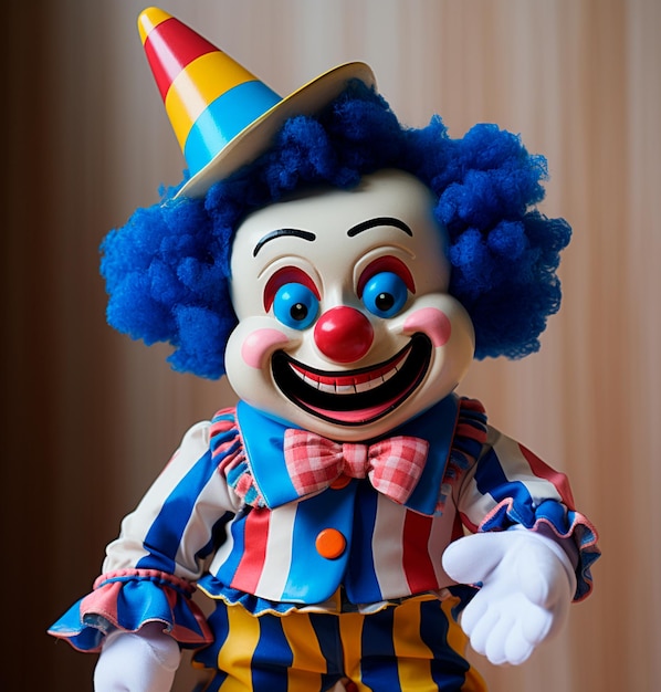 une poupée en peluche à l'ancienne habillée en clown