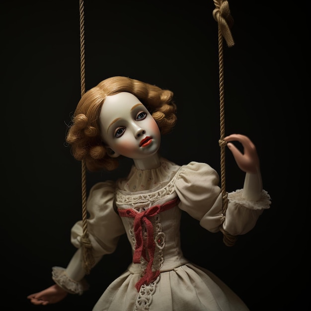 Photo une poupée avec une robe rouge et blanche et un nœud rouge