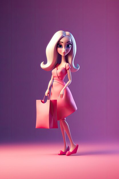 Poupée de style Barbie avec sac à provisions Concept et remises promotionnelles générative d'IA