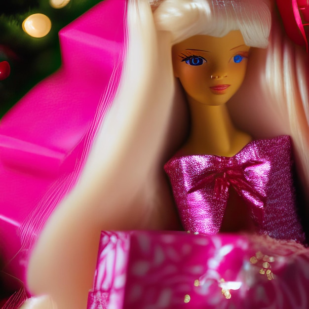 Photo la poupée de stylisme de barbie ken rouge bleu rose affiche de noël le père noël le nouvel an 2024 arrière-plan