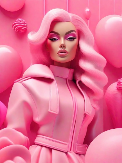 Poupée tendance Barbie aux couleurs roses générée par l'IA