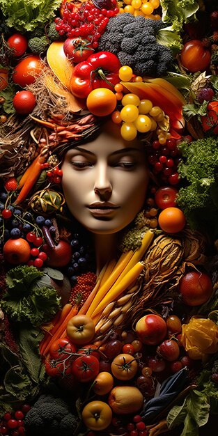 Photo une poupée avec une tête de légumes et un visage de femme