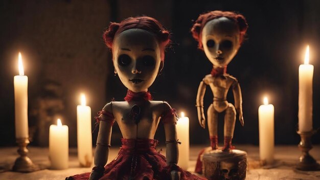 Une poupée vaudou et des bougies.